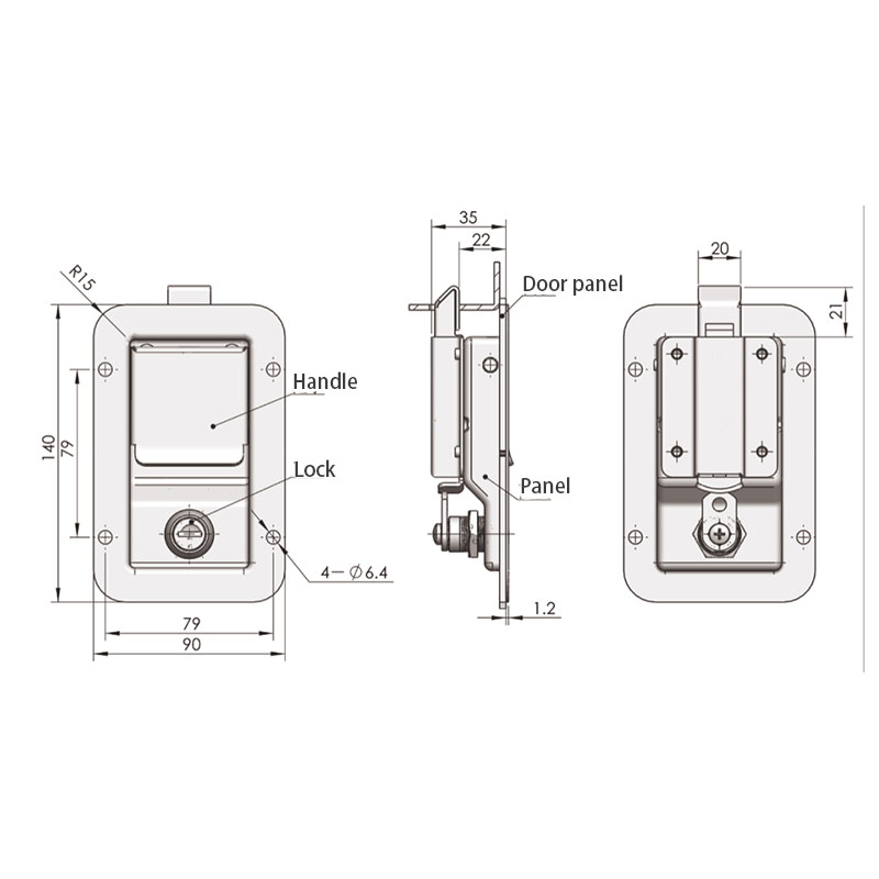 Cerraduras industriales de panel de acero inoxidable MS866-7A sin cerradura