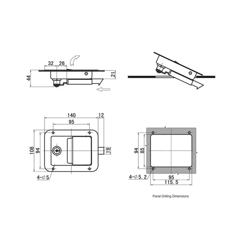 Cerraduras industriales del panel de acero inoxidable de MS858-5S 510g