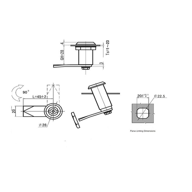 MS705-2MS-3 Cerraduras para gabinetes industriales totalmente de acero inoxidable