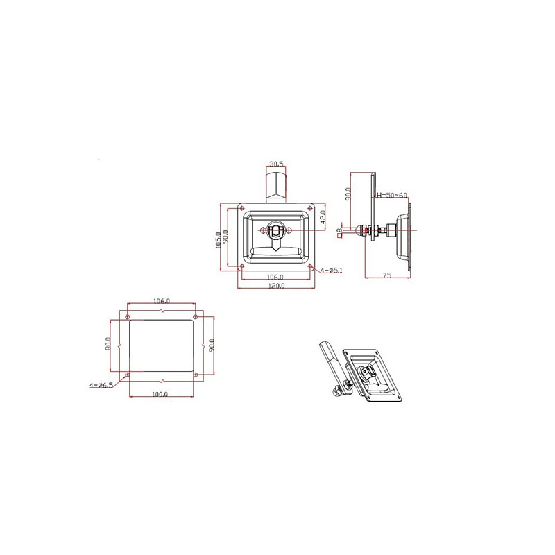 Cerraduras de panel industrial plegables con manija protectora MS871-2