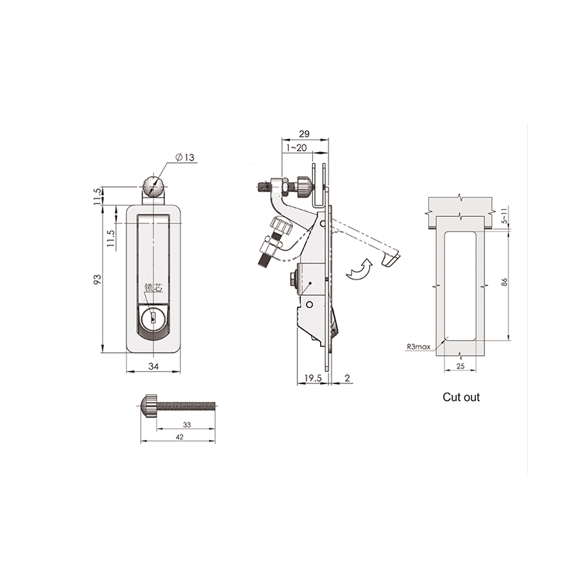 Cerraduras de pestillo de compresión de cilindro de cerradura impermeable MS708-3C