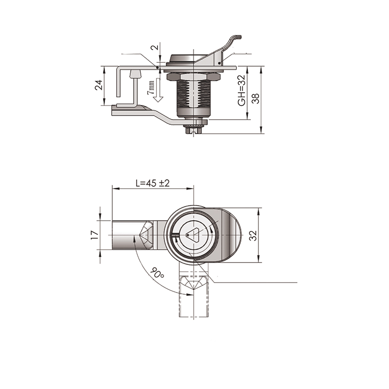 MS816-1F-1 Cerraduras de pestillo de compresión antirrobo de cilindro de cerradura triangular de 8 mm