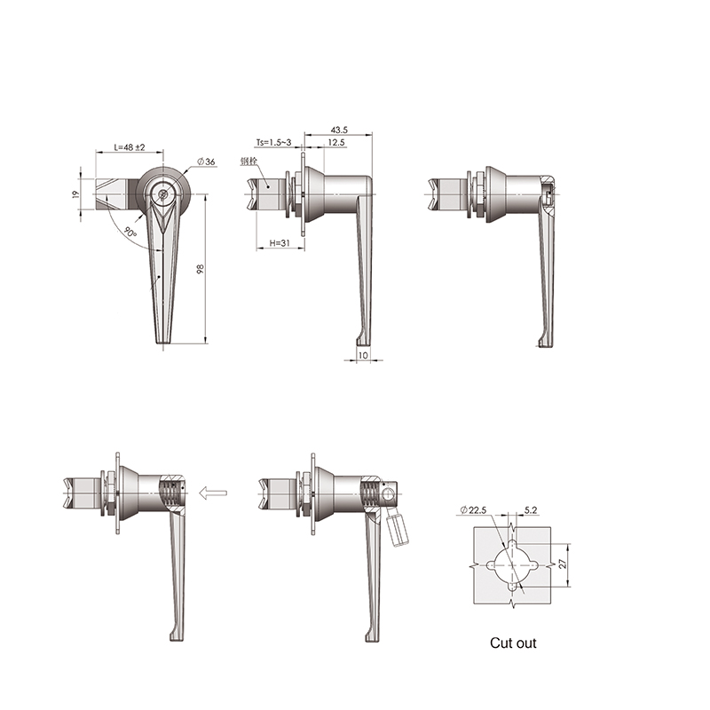 Cerraduras de manija industrial MS302-1 224g con botón