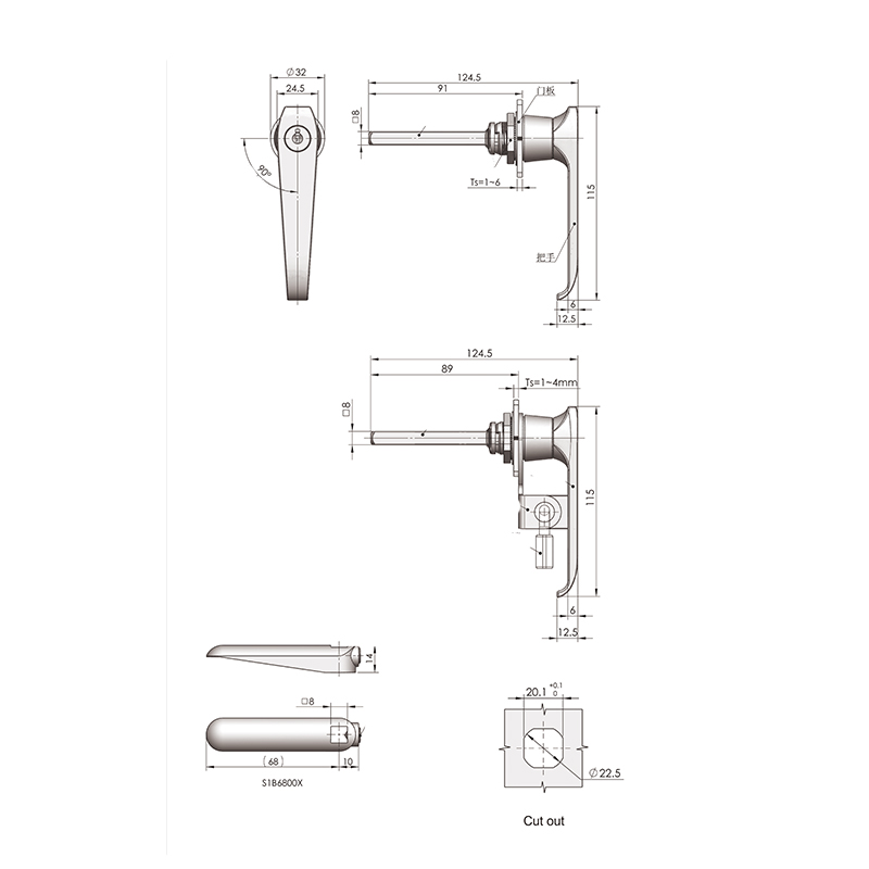 Cerraduras de manija industrial MS312-1 con inserto