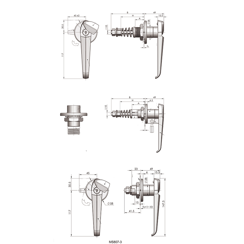 Cerraduras universales de acero inoxidable para puerta izquierda derecha MS807-1B 242N