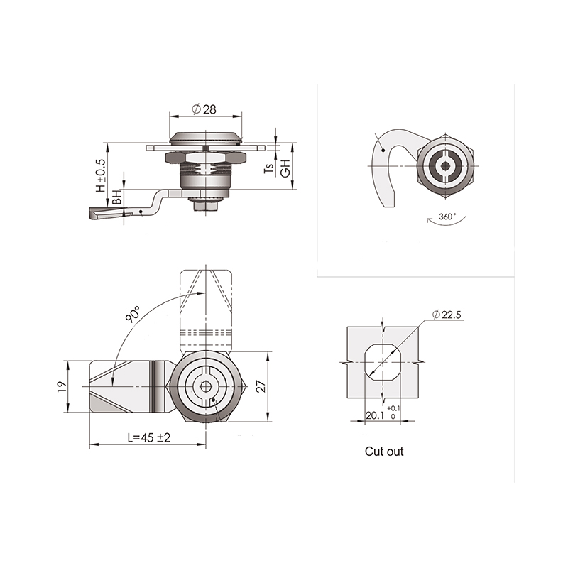 Cerraduras cilíndricas de material de acero inoxidable MS705-2M-3