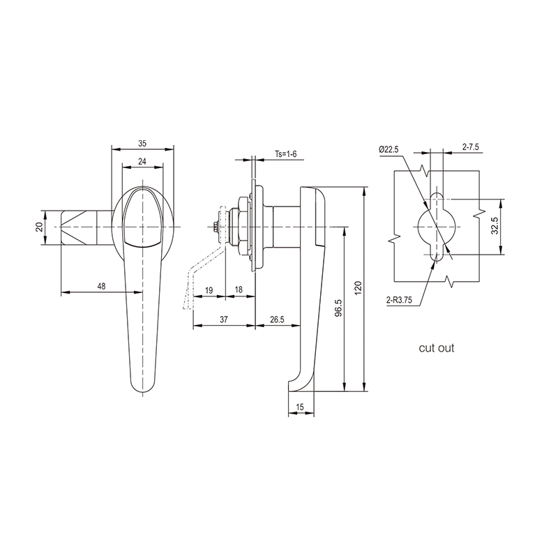 MS308-1-1 Girar 60° para abrir o bloquear cerraduras de manija industriales