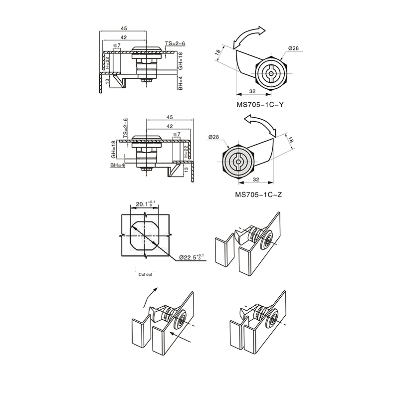 Cerraduras cilíndricas de caja negra tipo impacto MS705-3C