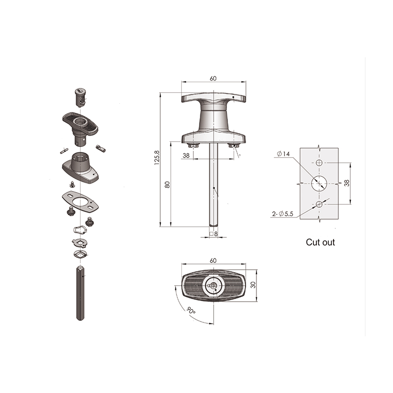 Cerraduras de manija industrial con rotación de 90 ° MS314-1 con inserto