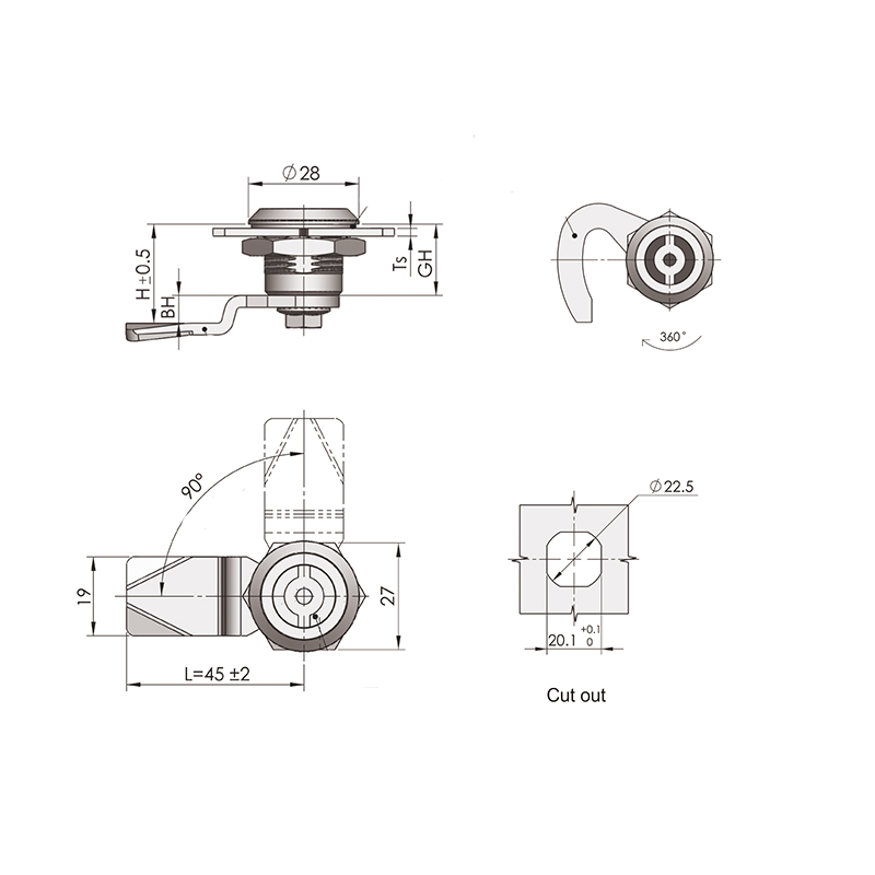 Cerraduras cilíndricas de acero inoxidable MS705-3M-4 SUS304