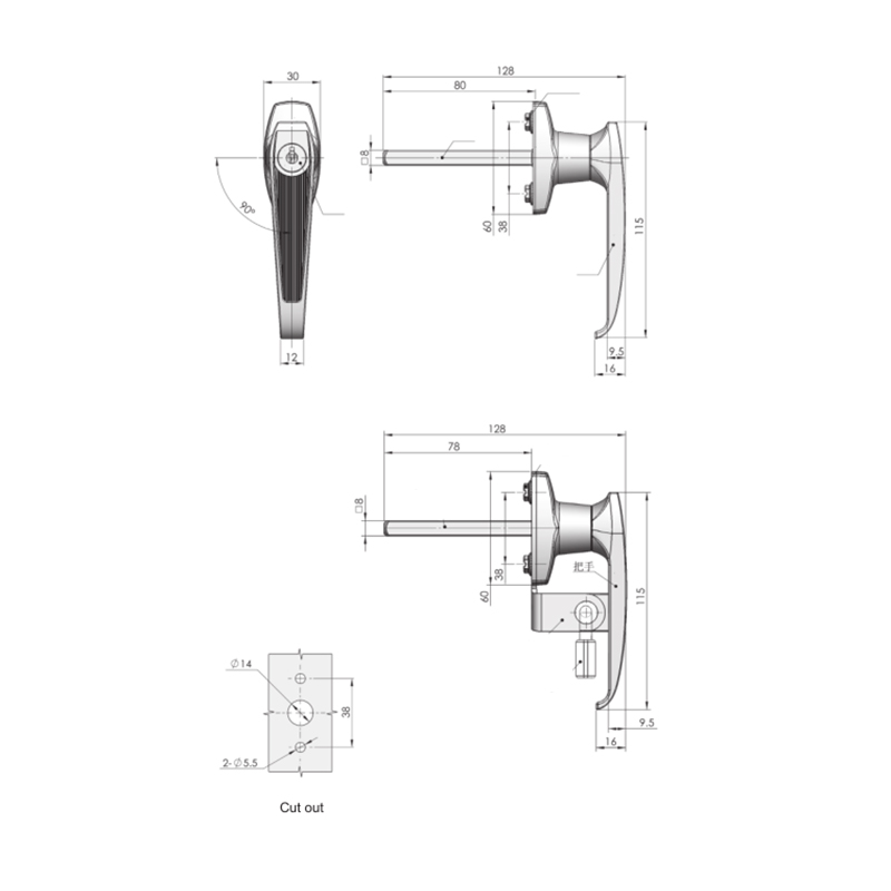 Cerraduras de manija industrial MS315-2 sin inserto