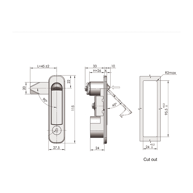 Cerraduras de puerta plana industriales con base cromada mate MS737