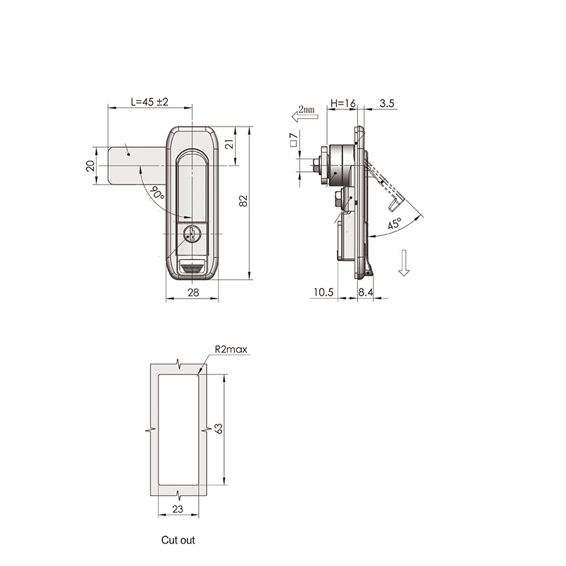 Cerraduras de puerta planas con perno de acero con placa de presión de zinc MS738