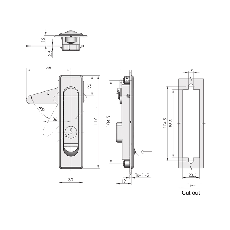 Cerraduras de puerta planas con cubierta de cilindro de cerradura de acero inoxidable MS730