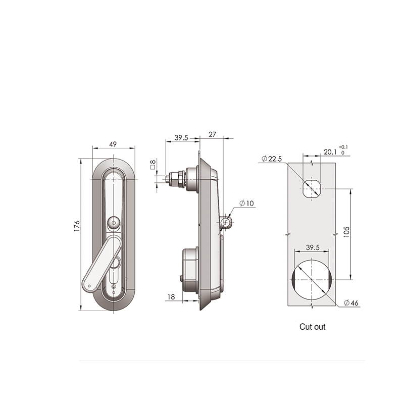 Cerraduras de puerta plana industriales conectadas con perno de acero MS839