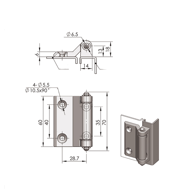 CL121-S Dibujo de superficie Bisagras industriales totalmente de acero inoxidable