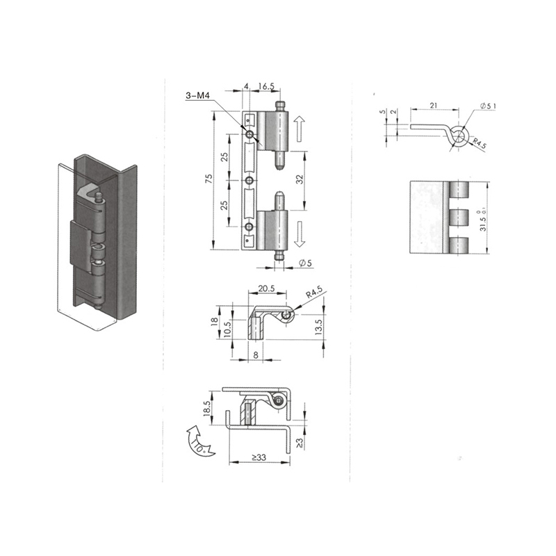 CL201-2S ​​1300N Carga radial 1200N Carga axial Bisagras de acero inoxidable