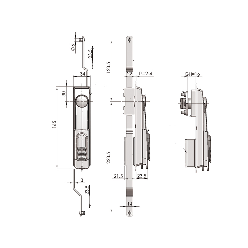 Cerradura MS848-1E Cerraduras de biela industriales cromadas brillantes