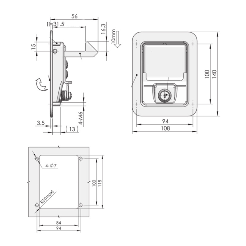 Cerraduras de panel con cerrojo de acero inoxidable MS866-5-A