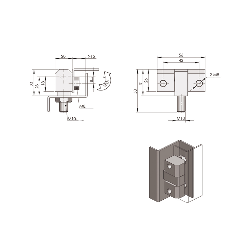 CL206-1S 210g 60 lotes de bisagras de acero inoxidable con junta