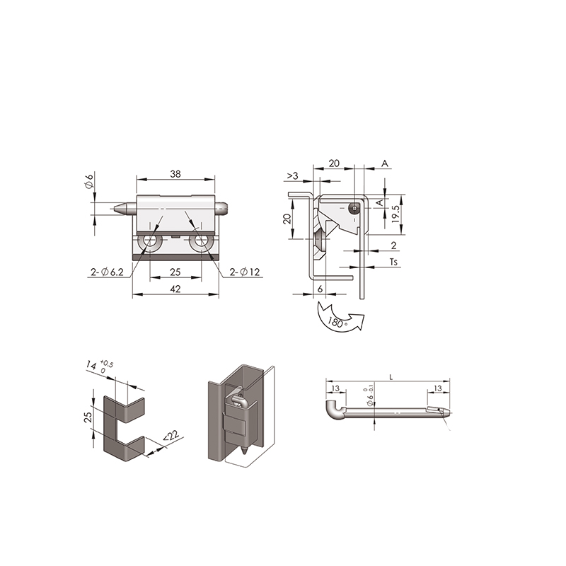 Bisagras de acero inoxidable CL212-1S adecuadas para paneles de puertas de 2 mm