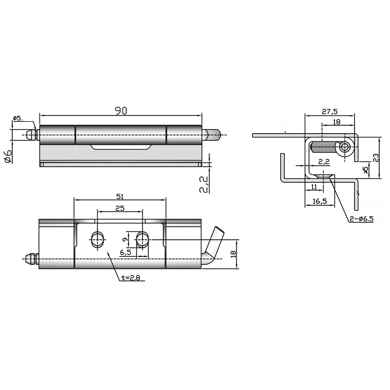 CL283-1B Bisagra de acero inoxidable abierta en ángulo de 120°, 144 g, eje giratorio