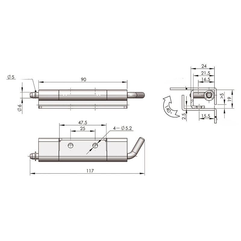 CL283-4 Bisagra de acero inoxidable abierta en ángulo de 138 g y 120°, eje giratorio