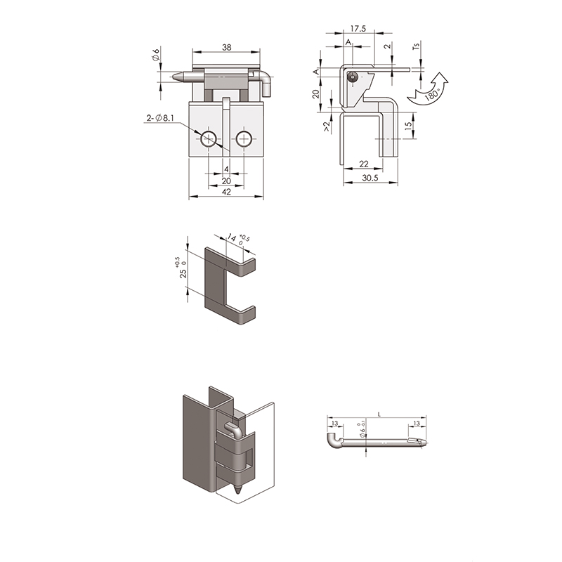 Bisagras de casete de aleación de zinc negro pintadas con spray para panel de puerta CL255 127 g 2 mm