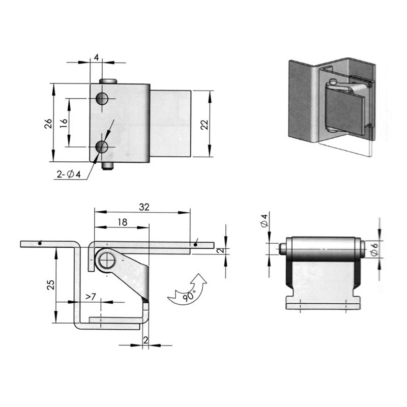 CL105 Bisagra incorporada de hierro abierto de 180° (chapado en zinc blanco), pasador