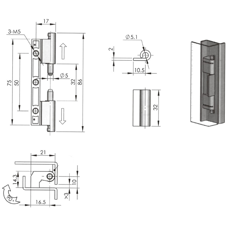 CL201-7 62g 400lot Bisagras incorporadas de aleación de zinc negro rociado de plástico