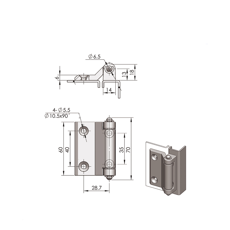 CL121-S Dibujo de superficie Bisagras industriales totalmente de acero inoxidable