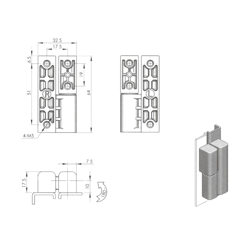 CL203-1 Bisagras externas de cromo mate galvanizado o negro pulverizado