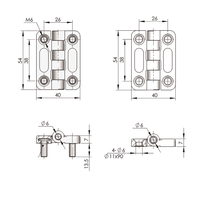 CL209-1S Bisagras de acero inoxidable cepilladas y pulidas con pasador