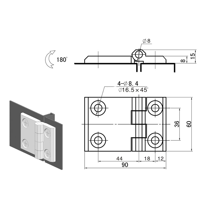 CL233-1-2S Bisagras de acero inoxidable cepillado con ángulo de apertura de 180 °