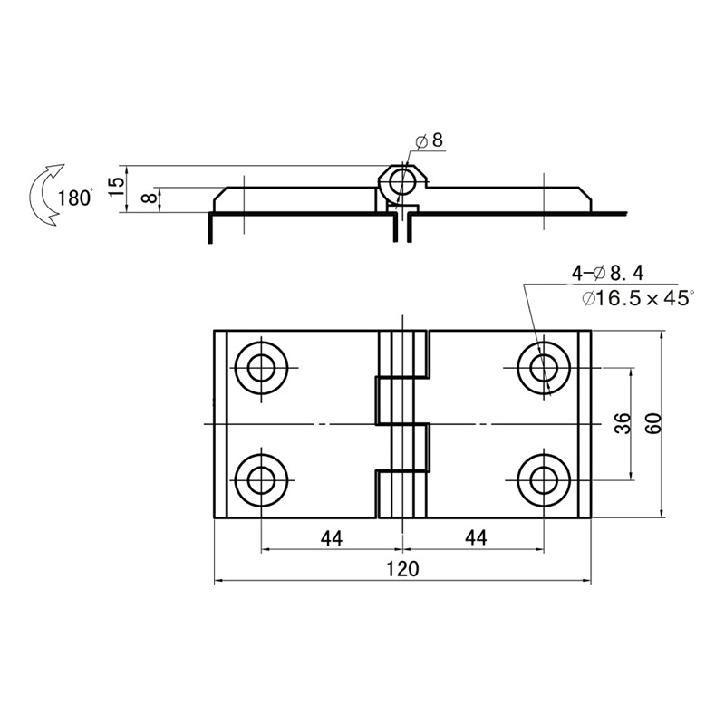 CL233-1-3S Ángulo de apertura 180°Bisagras de acero inoxidable pulido cepillado