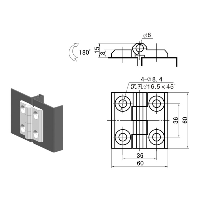 CL233-1-2S Bisagras de acero inoxidable cepillado con ángulo de apertura de 180 °