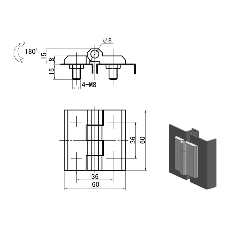 CL233-1A-2S Bisagras y pasador de acero inoxidable pulido cepillado SUS304