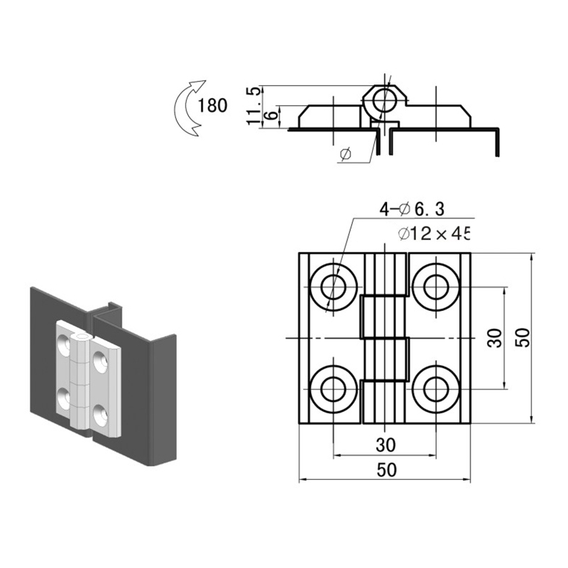 CL233-2-2S Bisagras de acero inoxidable cepillado con ángulo de apertura de 180 °