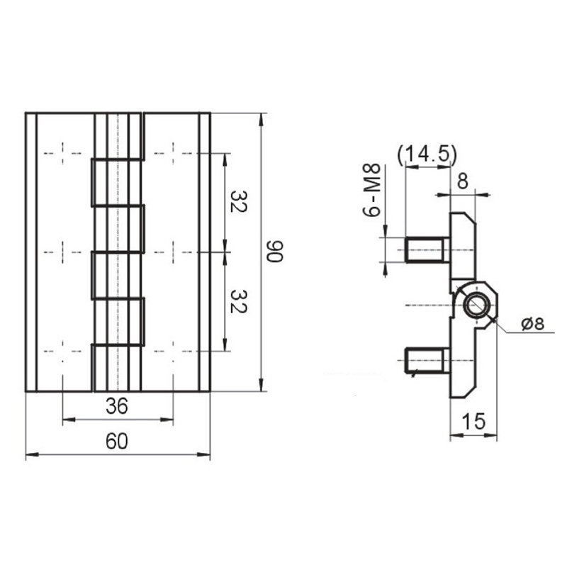 CL233-3B 53g cepillaron y pulieron las bisagras industriales del acero inoxidable SUS304