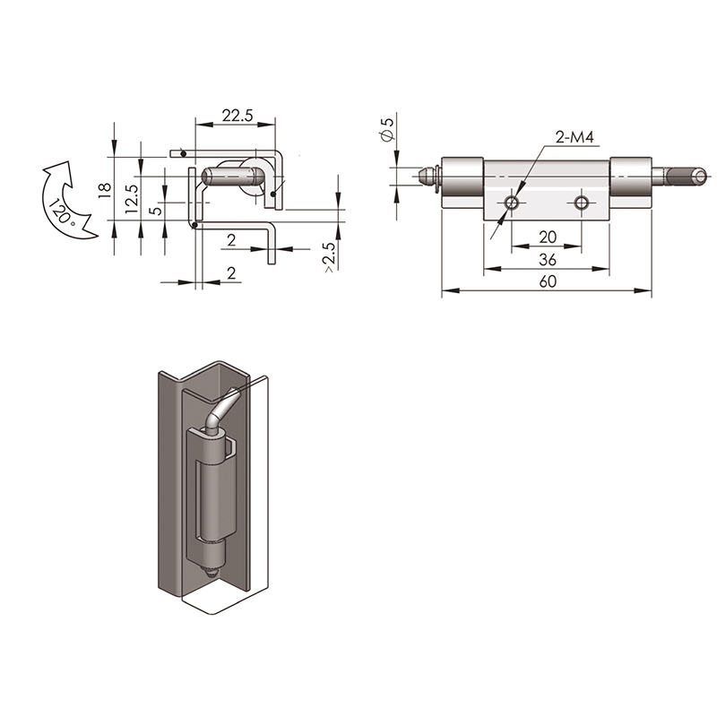 CL248-1 Bisagras incorporadas de acero al carbono galvanizadas blancas de 52 g