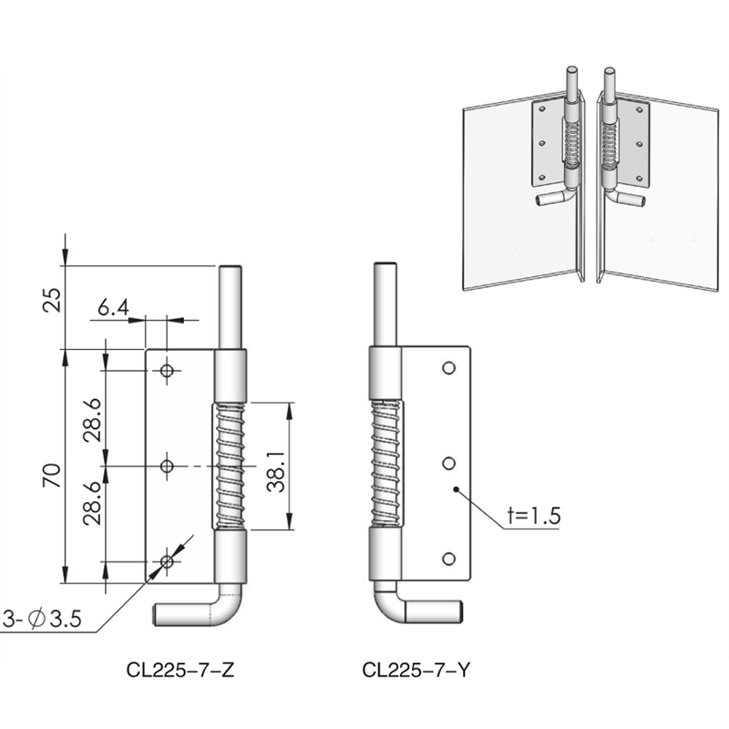 CL225-7 Bisagras móviles de 1,5 mm de espesor de hierro (galvanizadas en blanco) Bisagras incorporadas