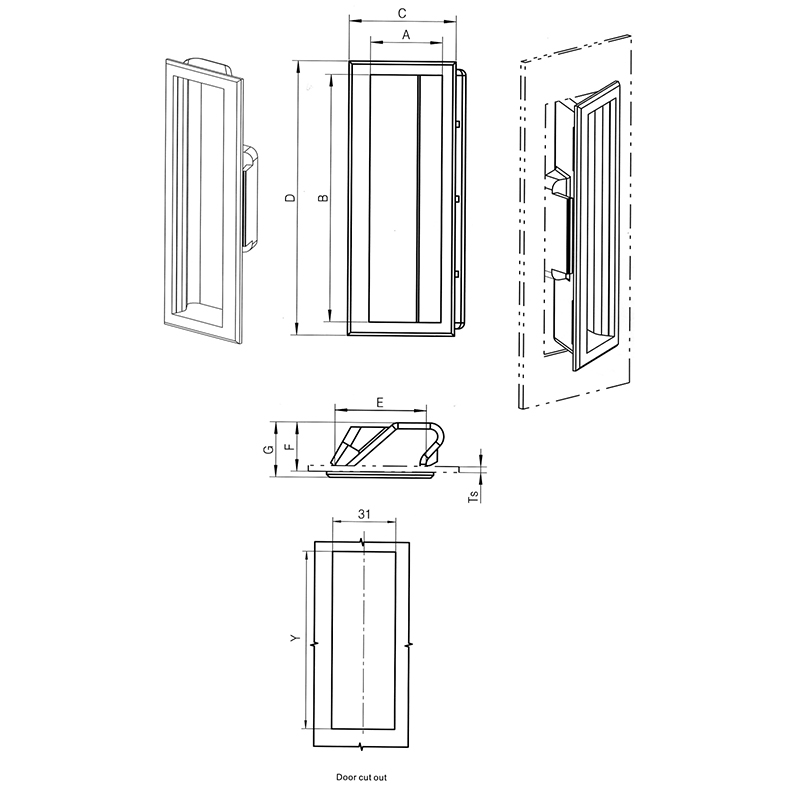 Manija de puerta industrial con manija PA negra LS501-5