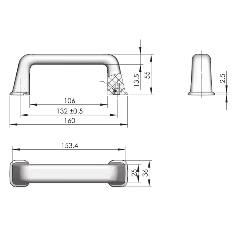 Manija de puerta industrial de material PP negro LS505