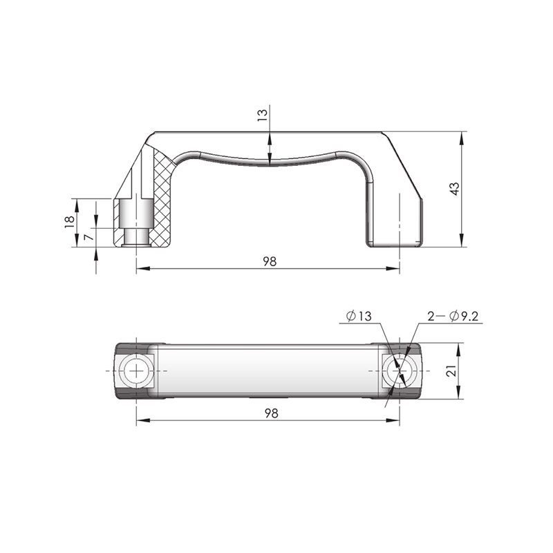 Manija de puerta industrial de material ABS negro LS520