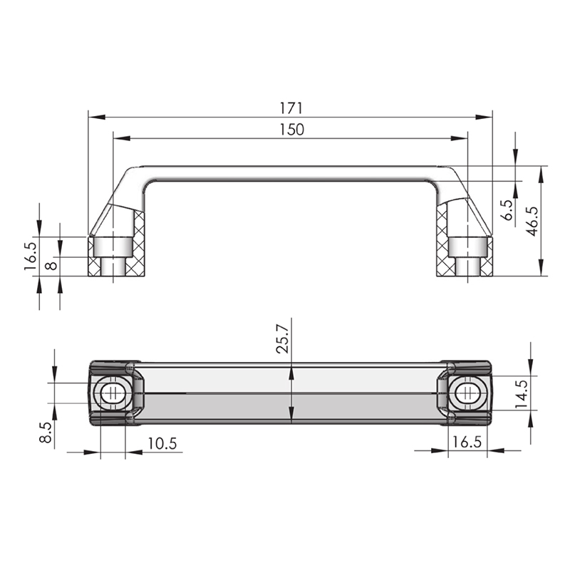 Manija de puerta industrial de material PA negro LS522